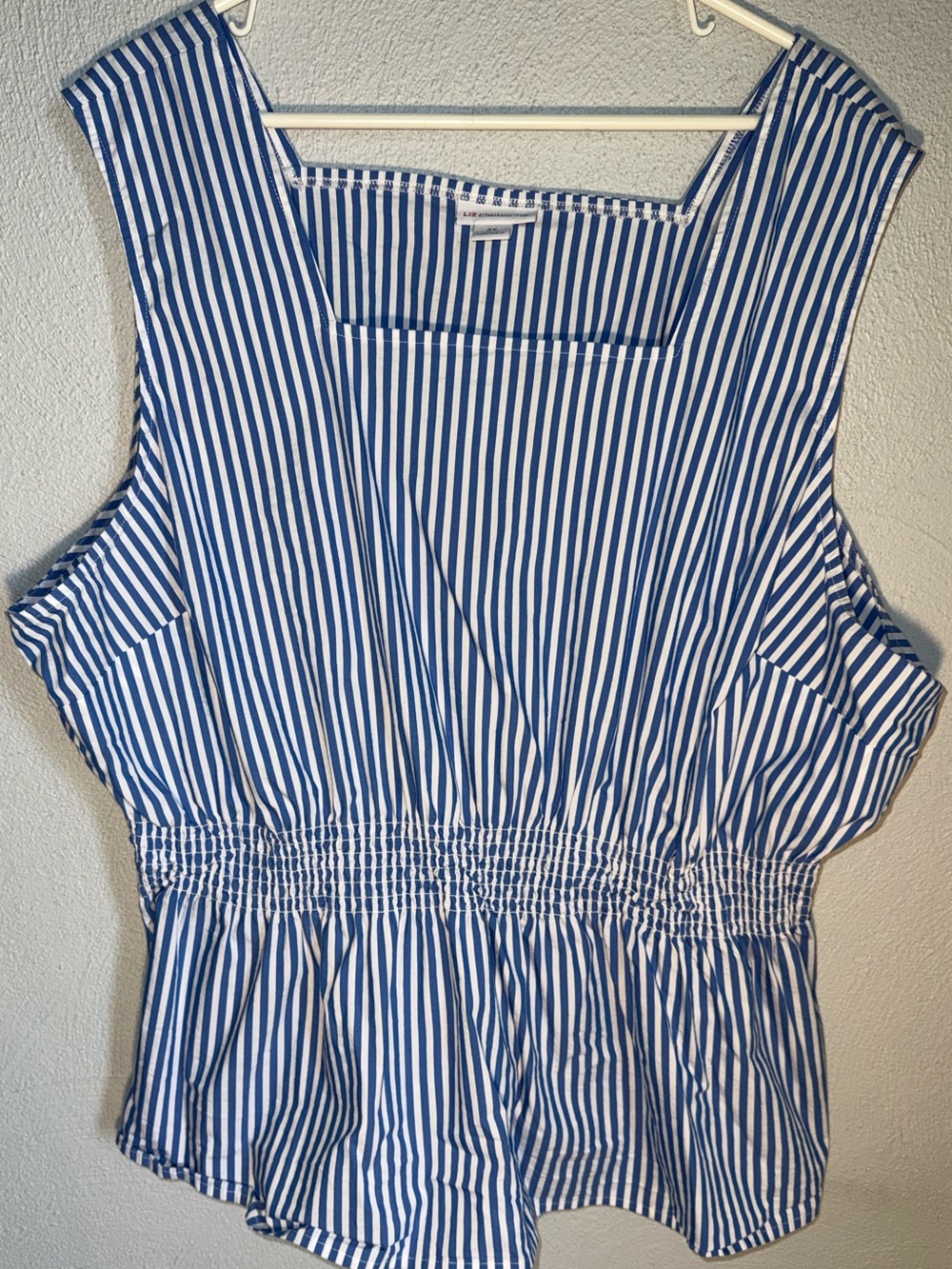 Liz Claiborne Blue and White Vertical Stripe Smocked Waist Tank